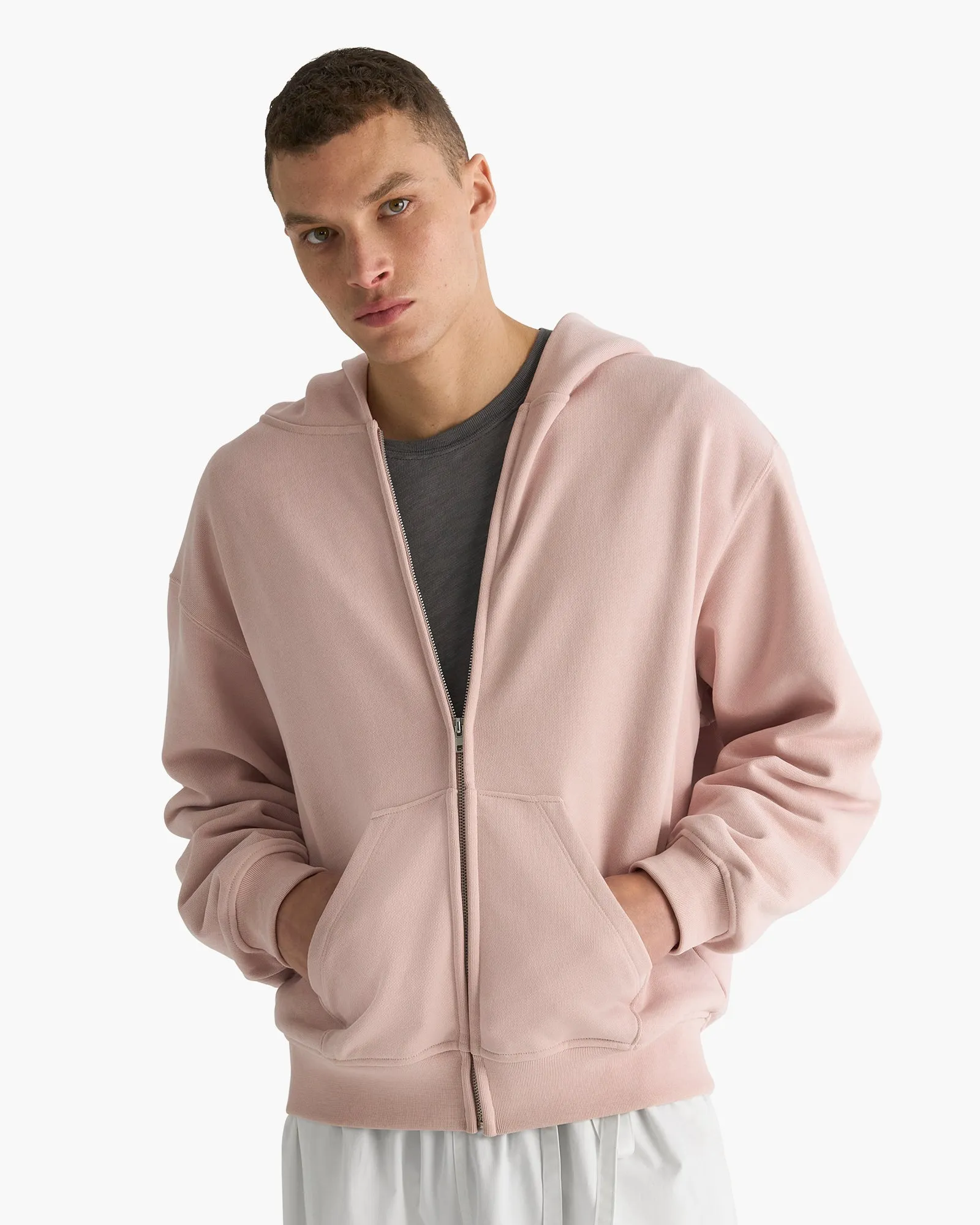 Heavy French Terry Zip-Up Hoodie - Faded Rose sold by ATM product image thumbnail 3