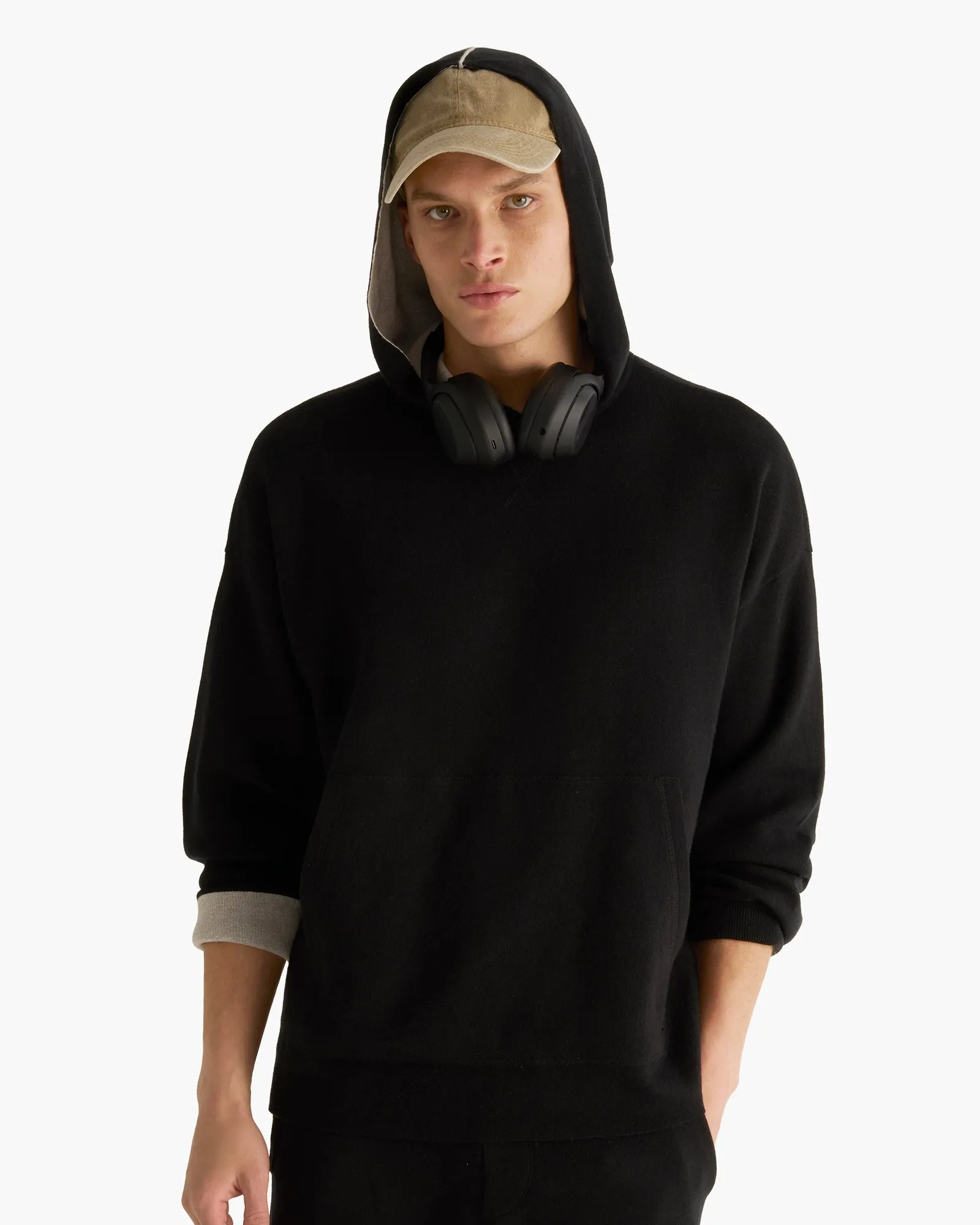 Cotton Cashmere Plaited Oversized Hoodie - Black Silver sold by ATM