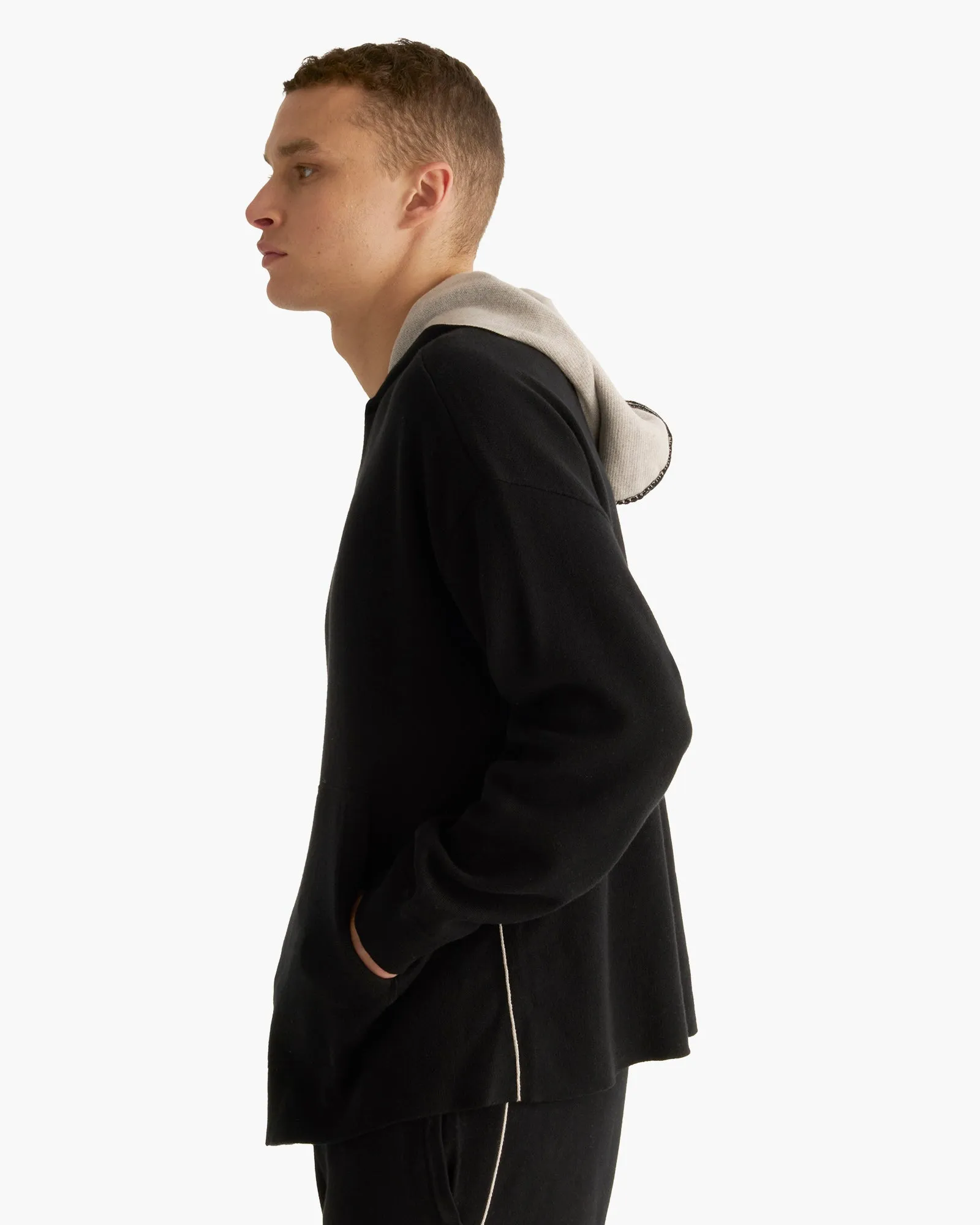 Cotton Cashmere Plaited Oversized Hoodie - Black Silver sold by ATM product image thumbnail 2