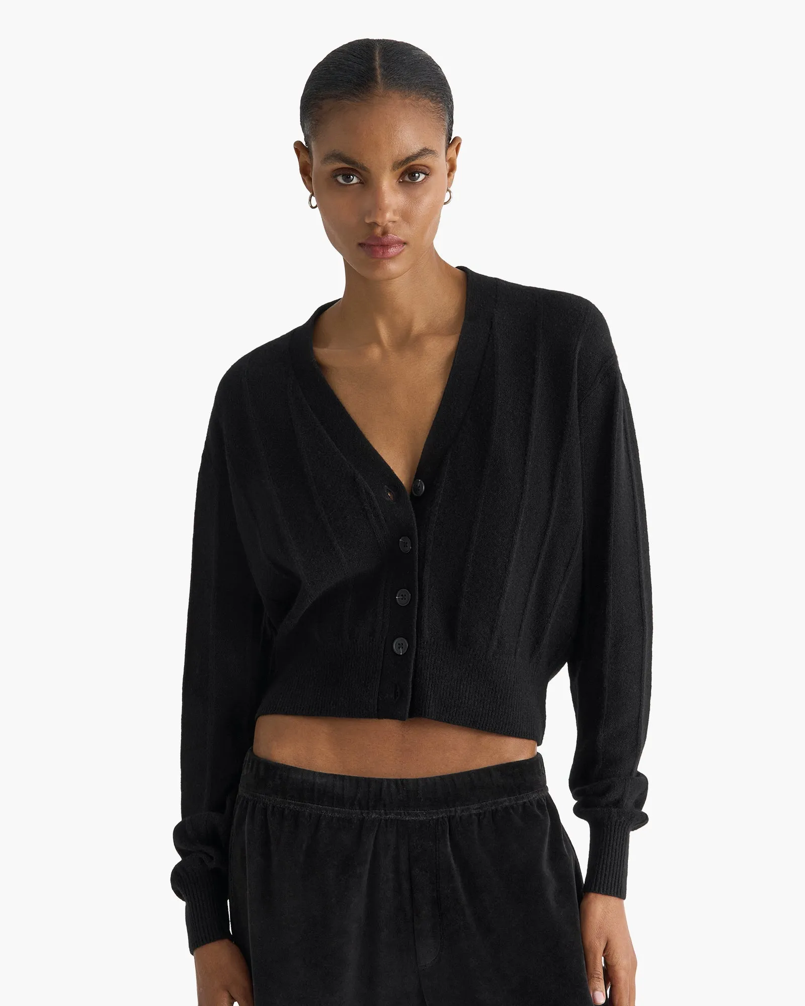 Cashmere Wide Rib Cardigan - Black sold by ATM Anthony Thomas Melillo