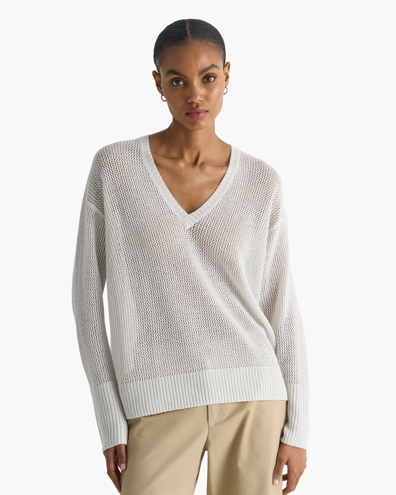 Cashmere Mesh Stitch V-Neck Sweater - Seashell Sparkle sold by ATM product image thumbnail 2