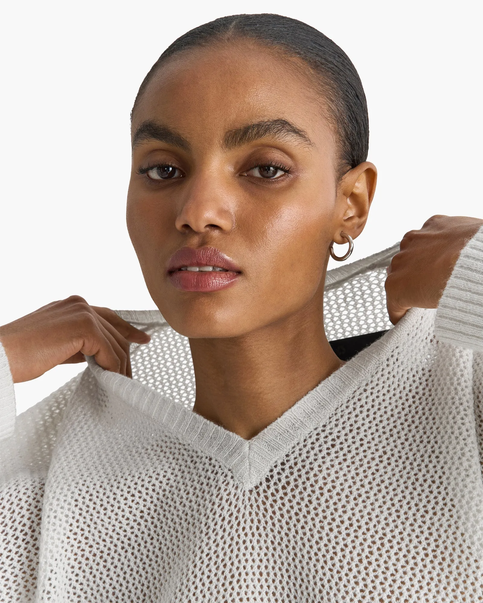 Cashmere Mesh Stitch V-Neck Sweater - Seashell Sparkle sold by ATM