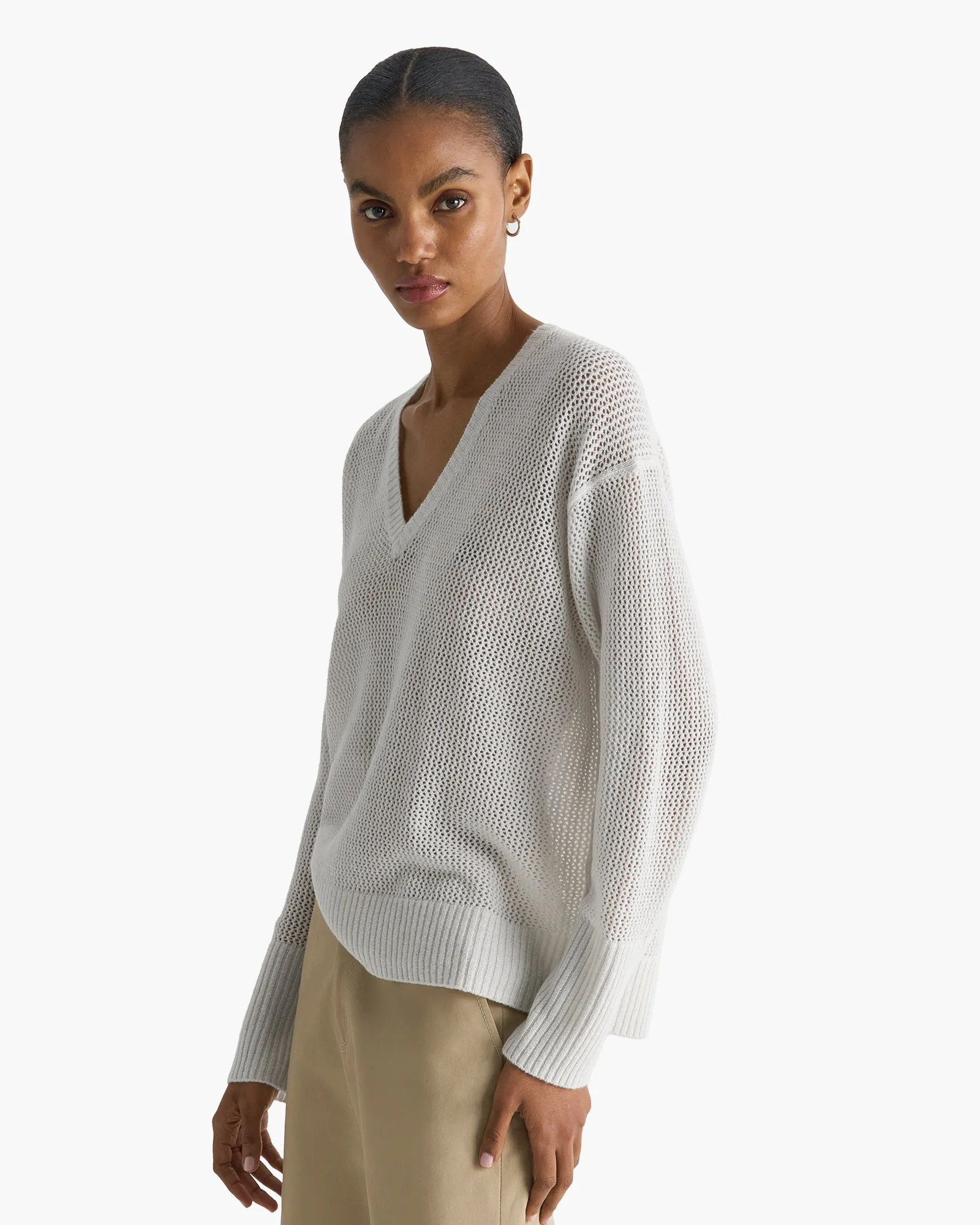 Cashmere Mesh Stitch V-Neck Sweater - Seashell Sparkle sold by ATM product image thumbnail 3