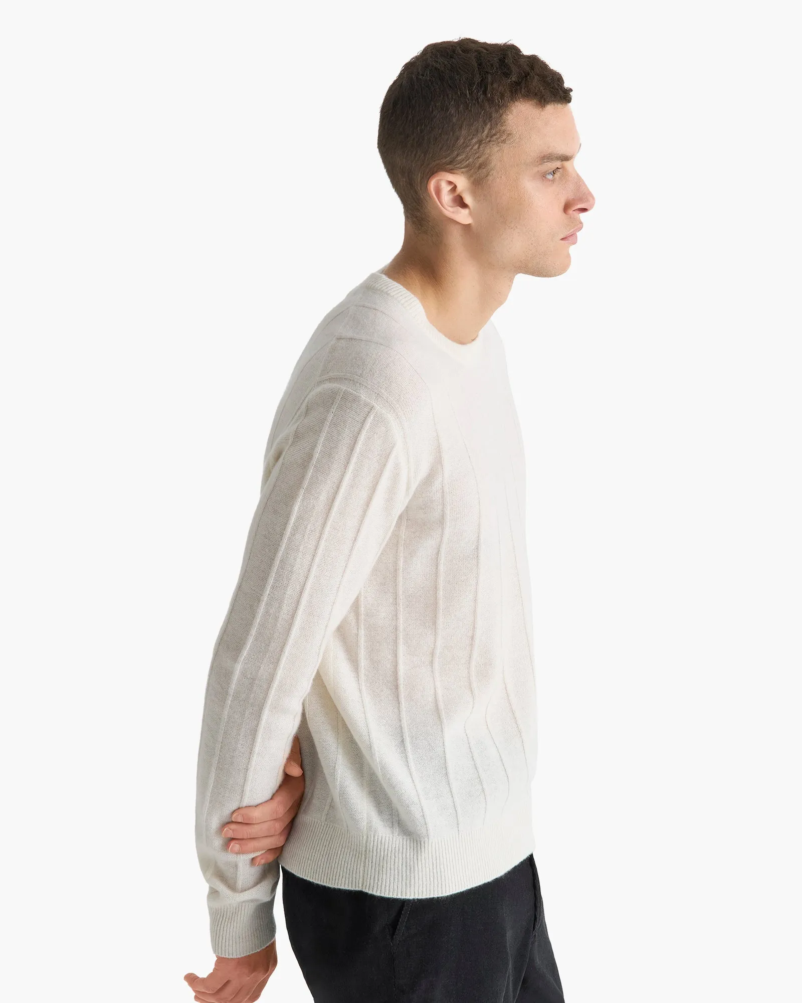 Wide Rib Cashmere Crew Neck Sweater - Chalk sold by ATM product image thumbnail 3