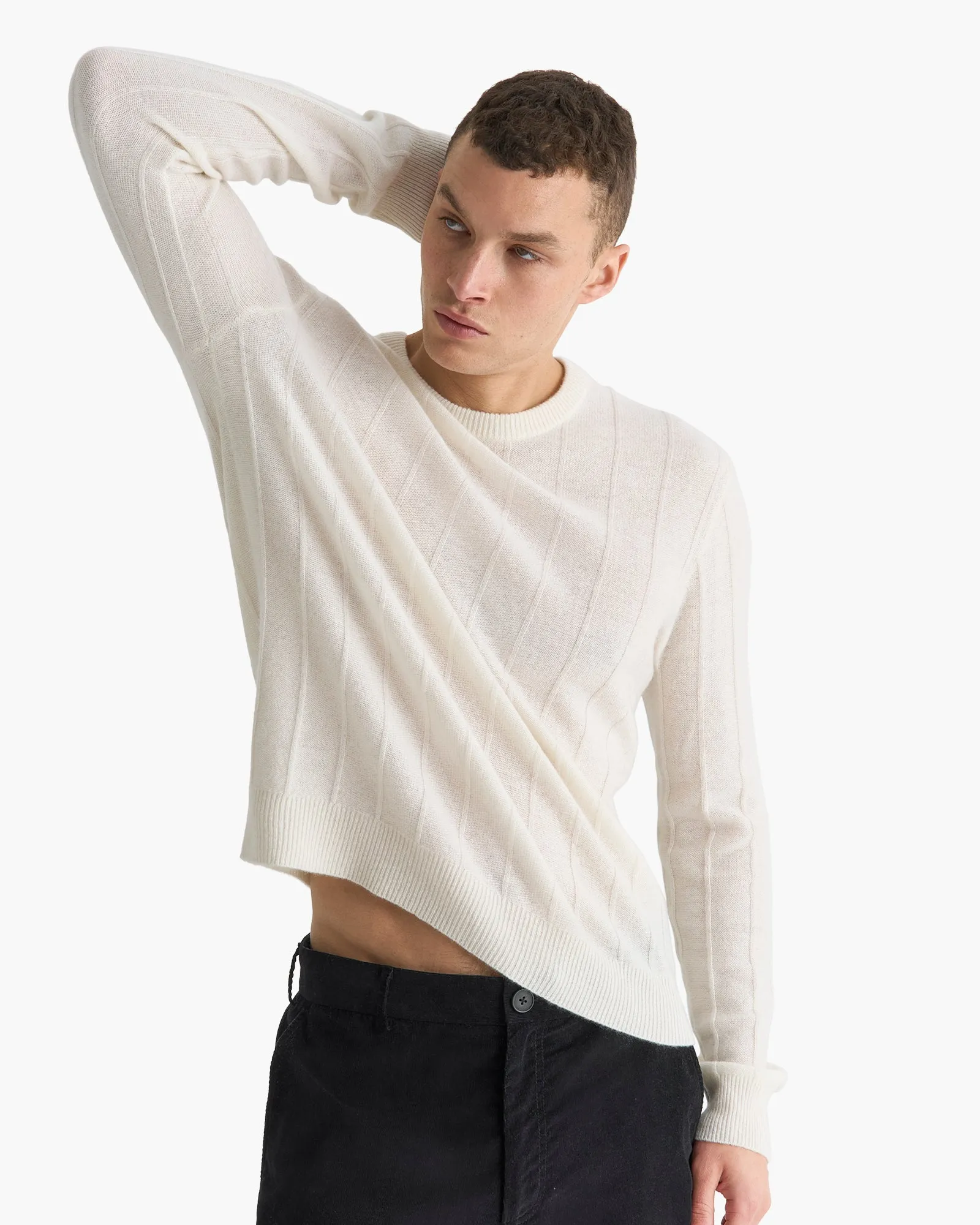 Wide Rib Cashmere Crew Neck Sweater - Chalk sold by ATM
