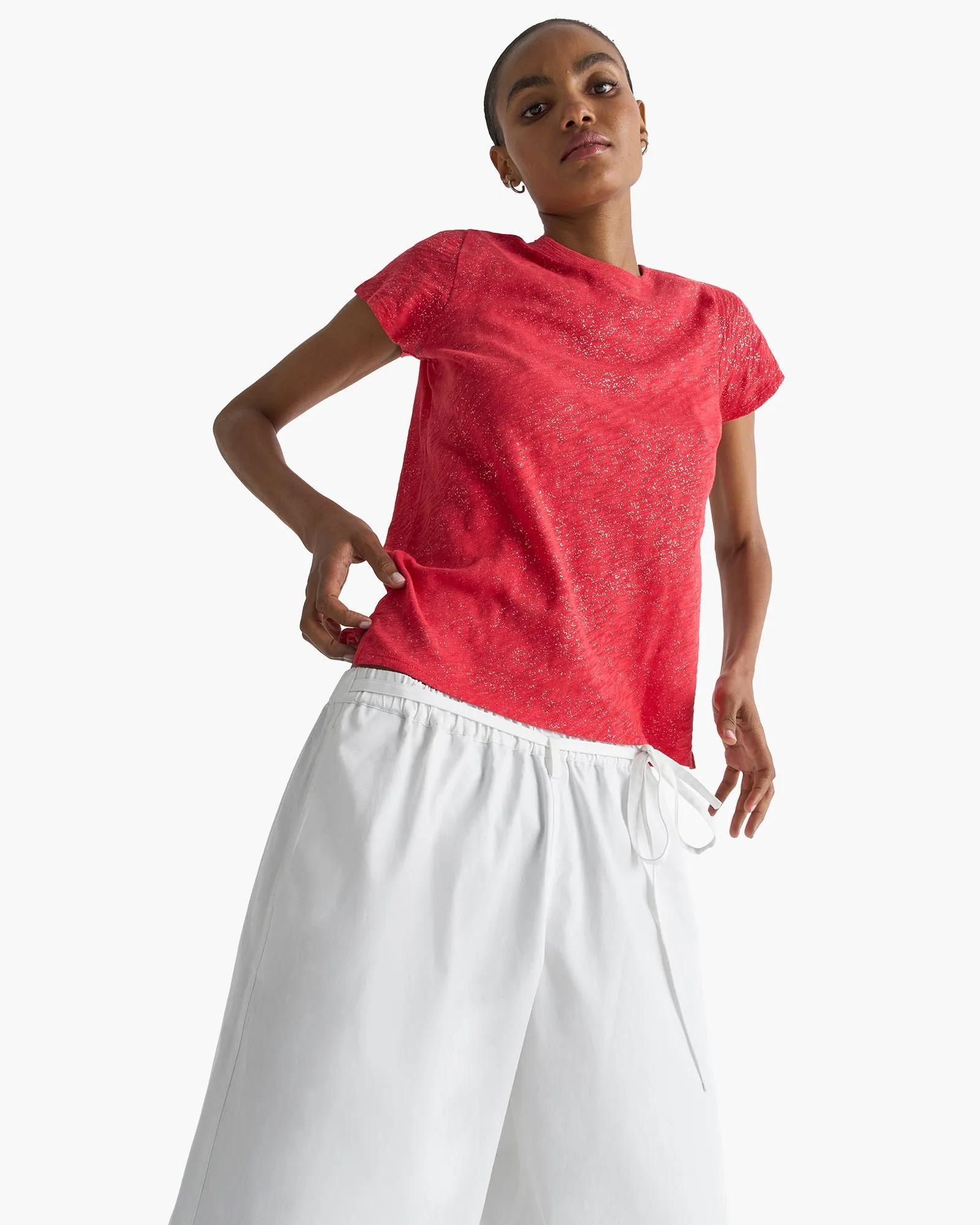 Sparkle Slub Jersey Schoolboy Crew Neck Tee - Cardinal Red Silver sold by ATM product image thumbnail 4