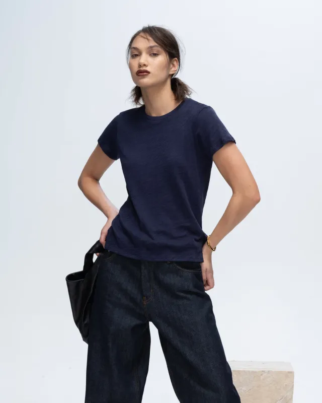 Slub Jersey Schoolboy Crew Neck Tee - Midnight sold by ATM