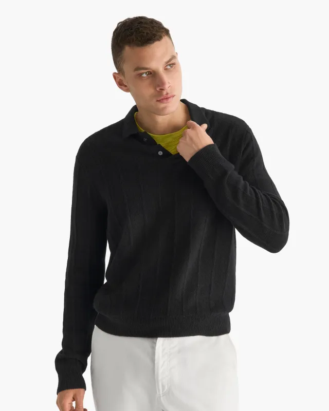 Wide Rib Long Sleeve Polo Sweater- Black sold by ATM Anthony Thomas Melillo