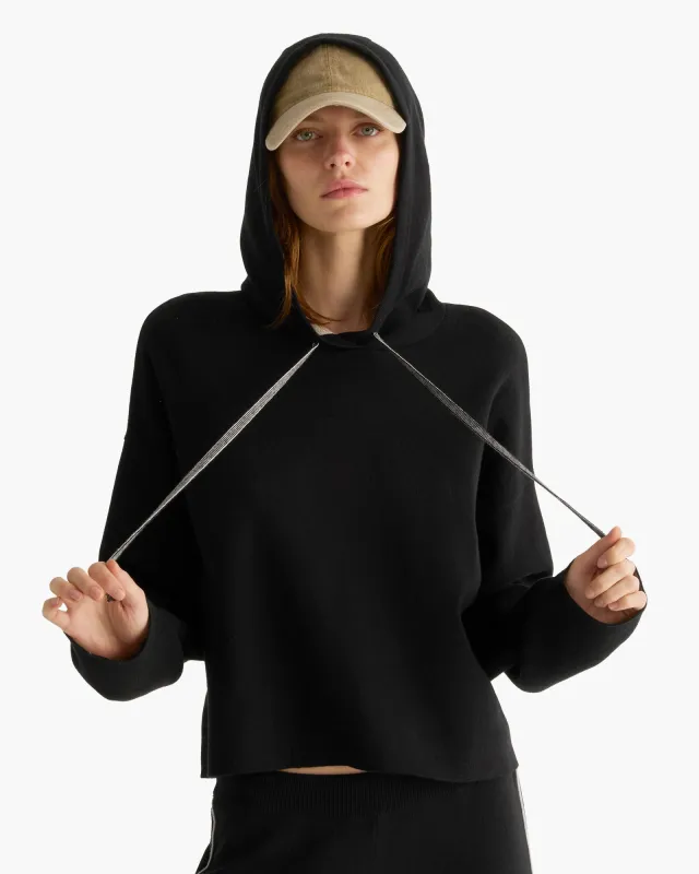Cotton Cashmere Plaited Oversized Hoodie - Black Silver sold by ATM