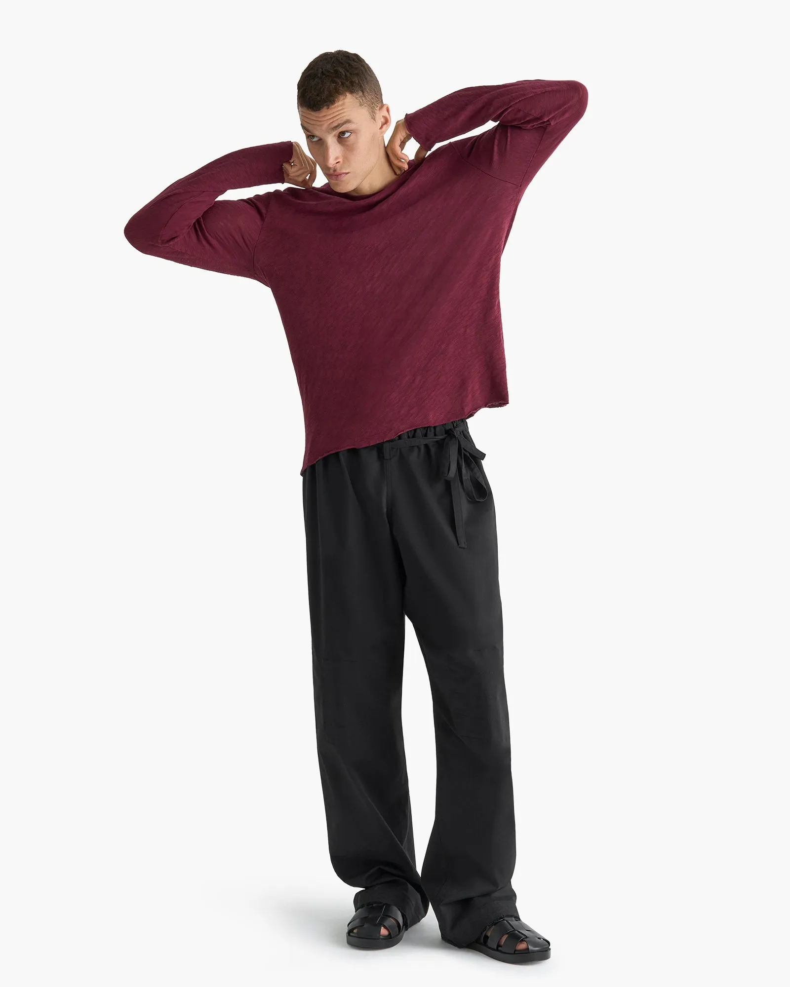 Slub Jersey Long Sleeve Destroyed Wash Tee - Wine sold by ATM product image thumbnail 2