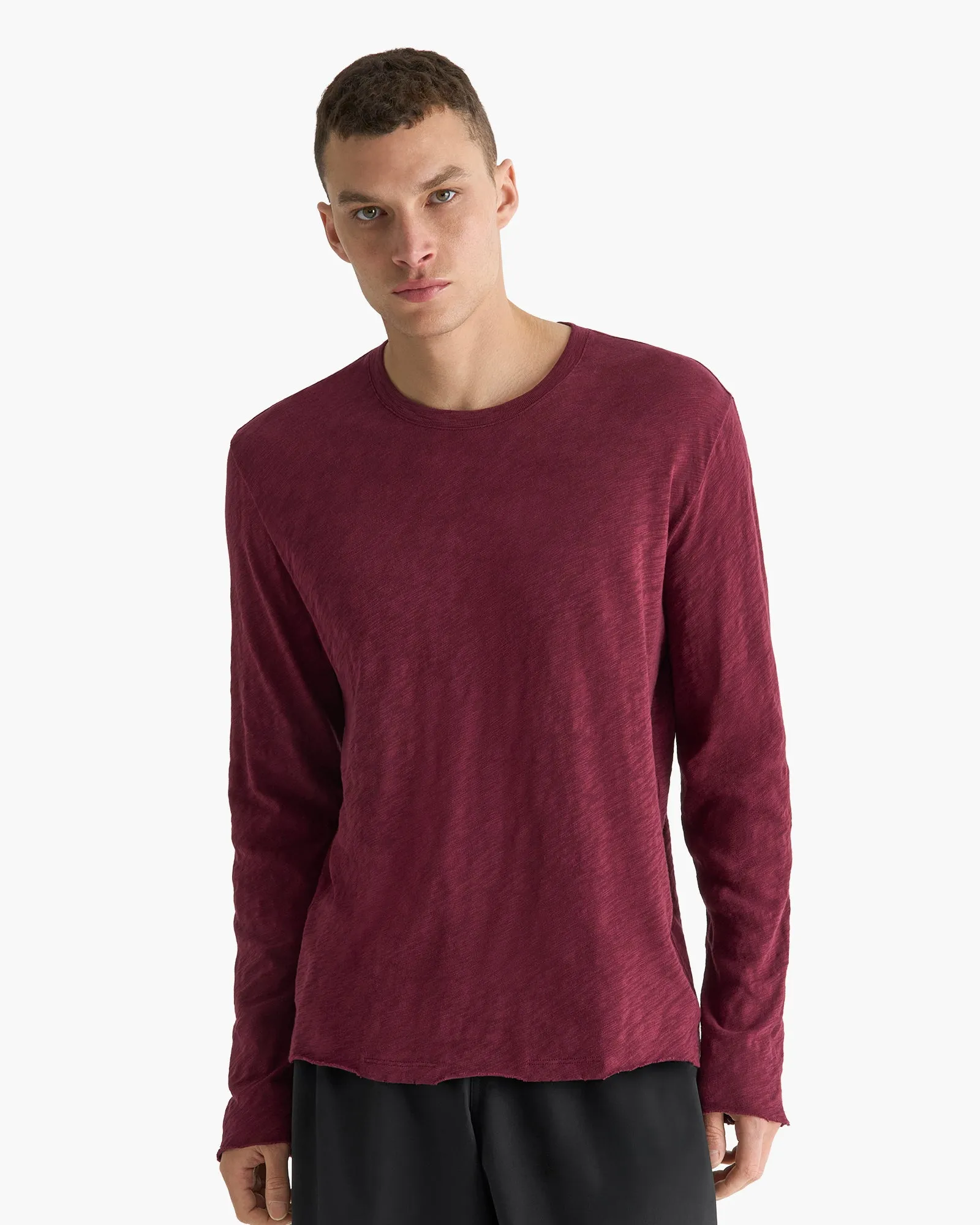 Slub Jersey Long Sleeve Destroyed Wash Tee - Wine sold by ATM