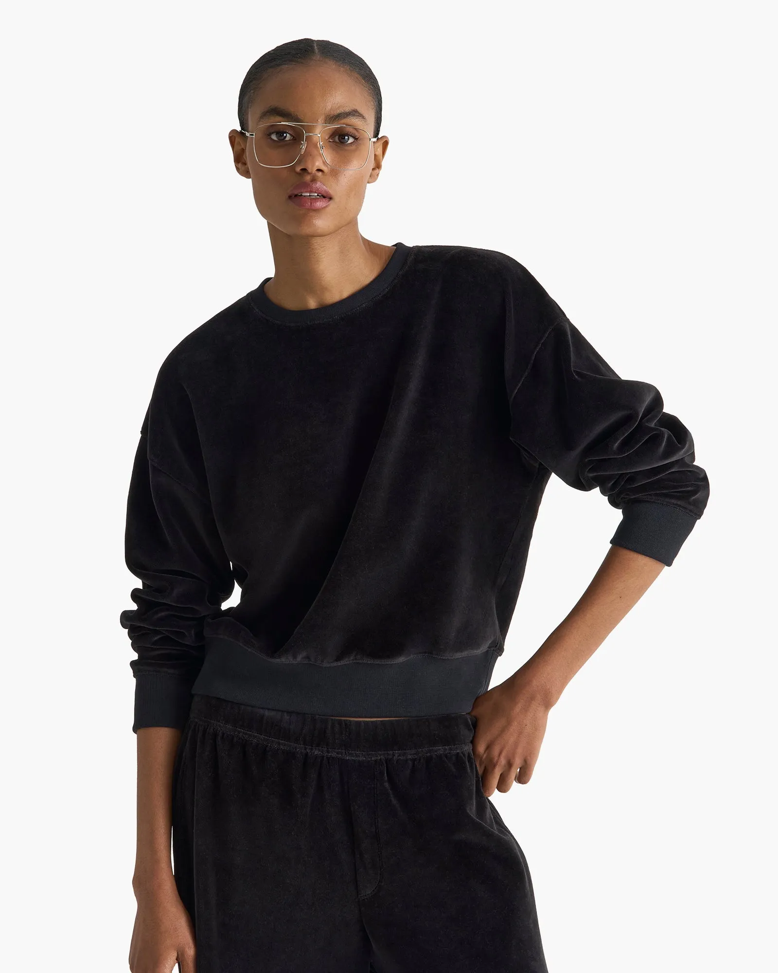 Velour Crew Neck Sweatshirt - Black sold by ATM