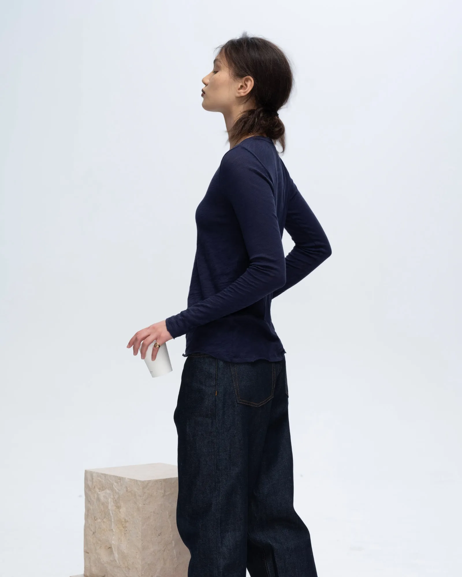 Slub Jersey Long Sleeve Destroyed Wash Tee - Midnight sold by ATM product image thumbnail 3