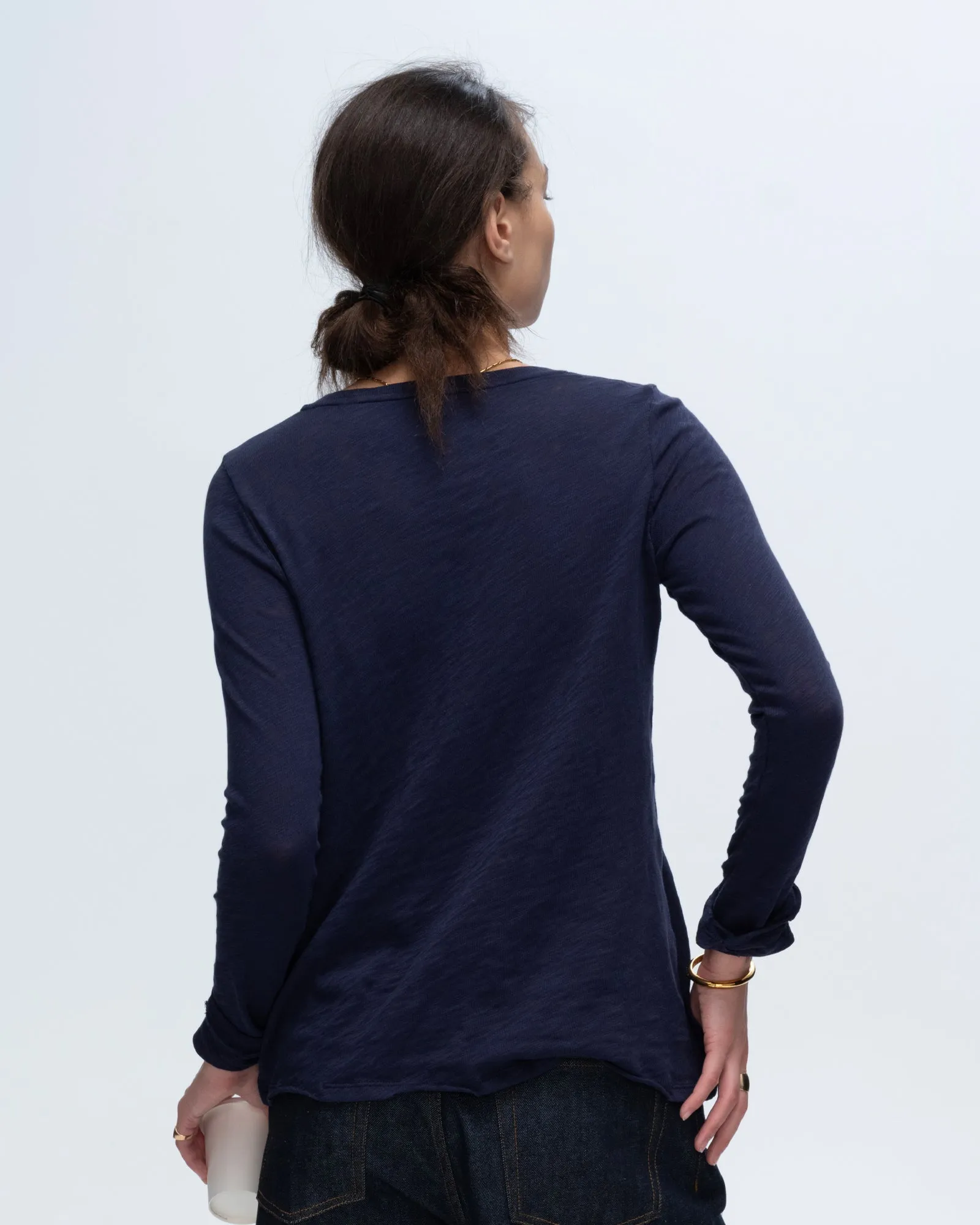 Slub Jersey Long Sleeve Destroyed Wash Tee - Midnight sold by ATM product image thumbnail 4