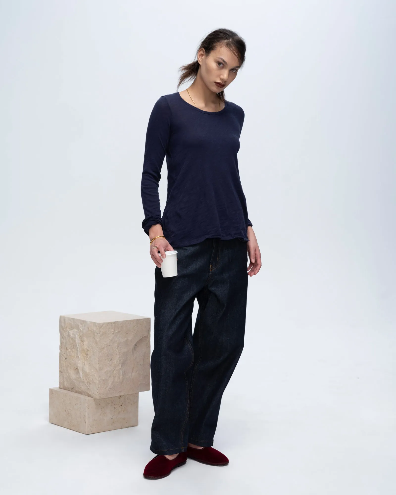 Slub Jersey Long Sleeve Destroyed Wash Tee - Midnight sold by ATM product image thumbnail 2