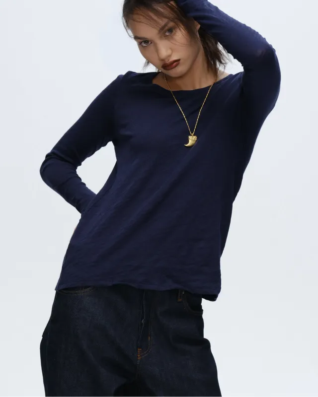 Slub Jersey Long Sleeve Destroyed Wash Tee - Midnight sold by ATM