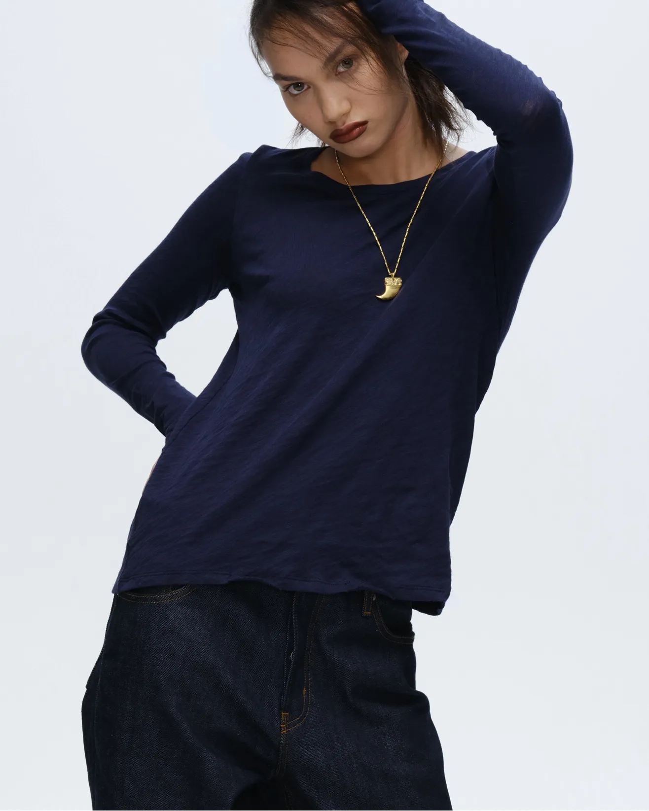 Slub Jersey Long Sleeve Destroyed Wash Tee - Midnight sold by ATM