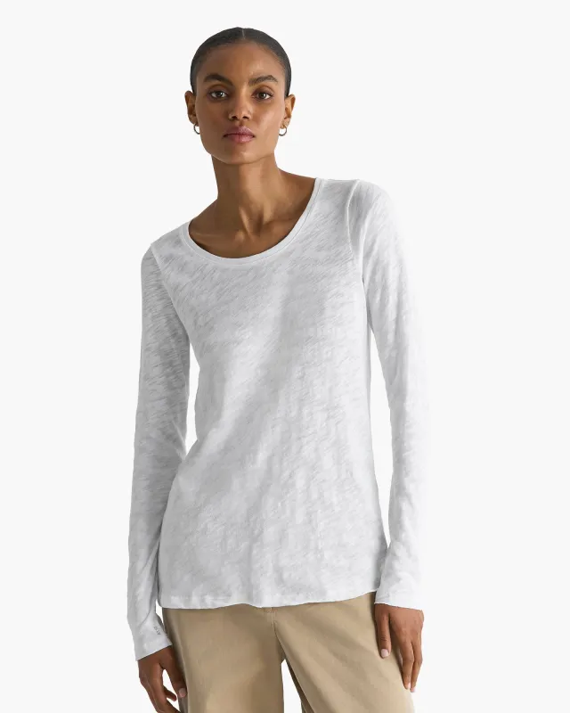 Slub Jersey Long Sleeve Destroyed Wash Tee - White sold by ATM