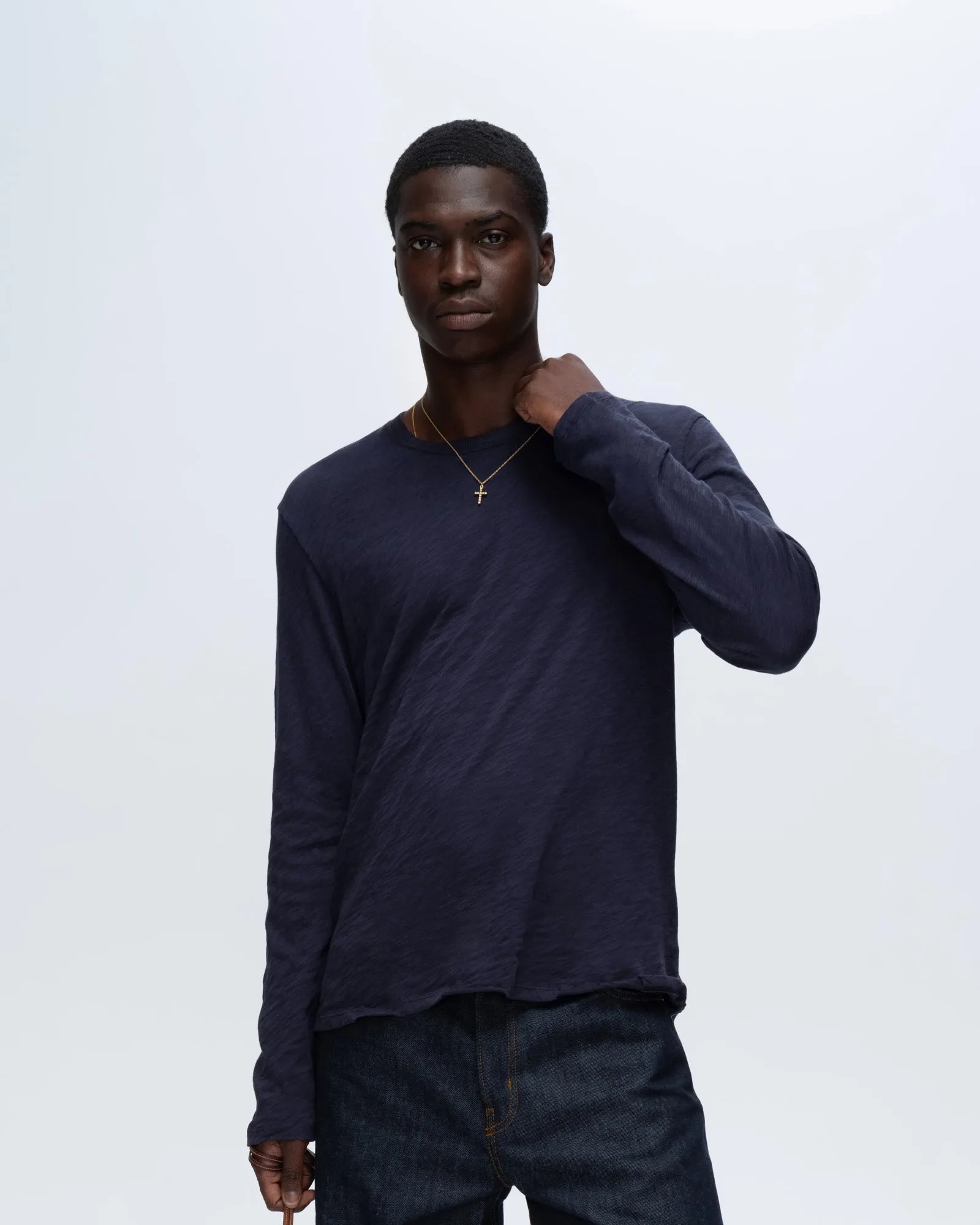 Slub Jersey Long Sleeve Destroyed Wash Tee - Midnight sold by ATM product image thumbnail 4