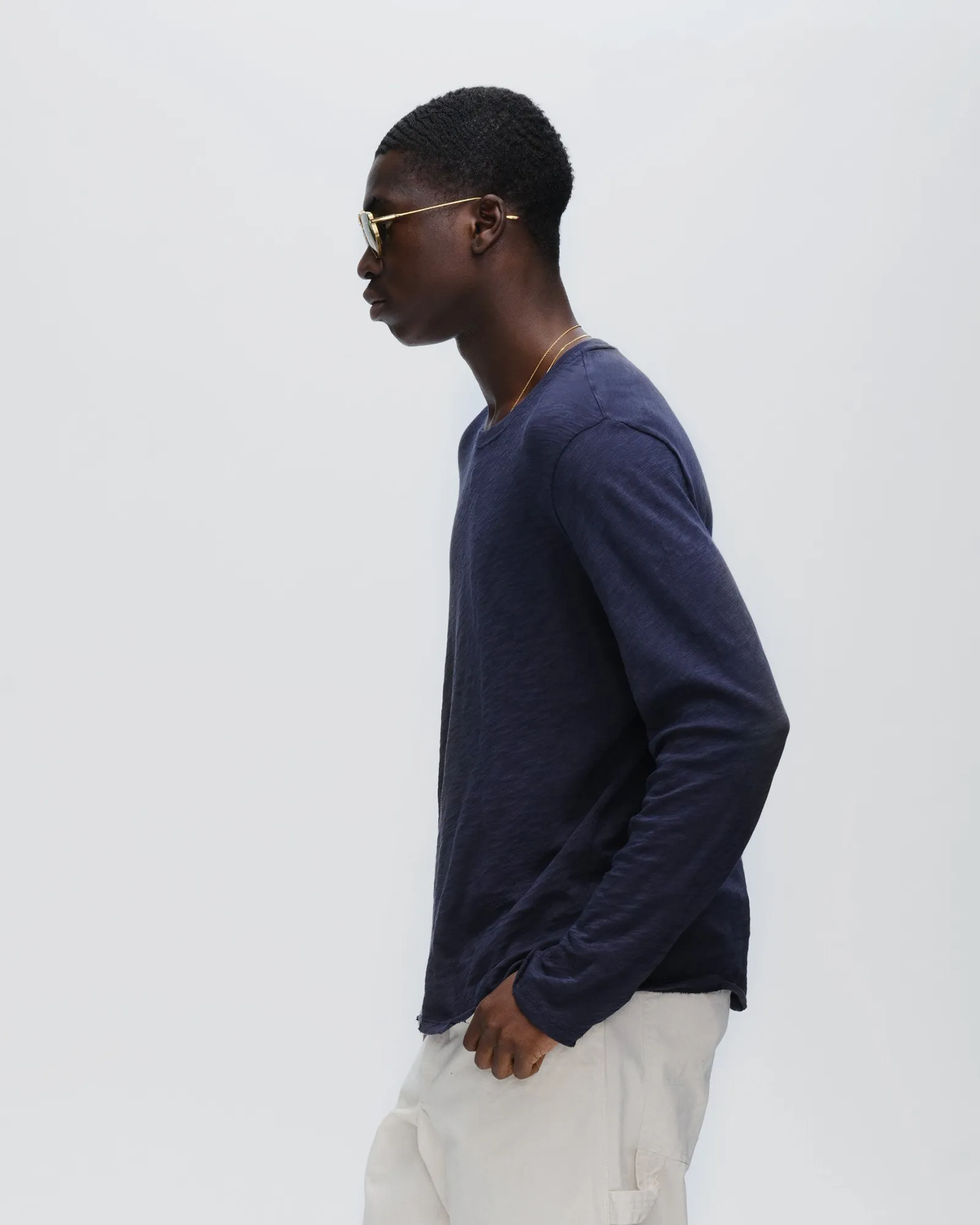 Slub Jersey Long Sleeve Destroyed Wash Tee - Midnight sold by ATM product image thumbnail 2