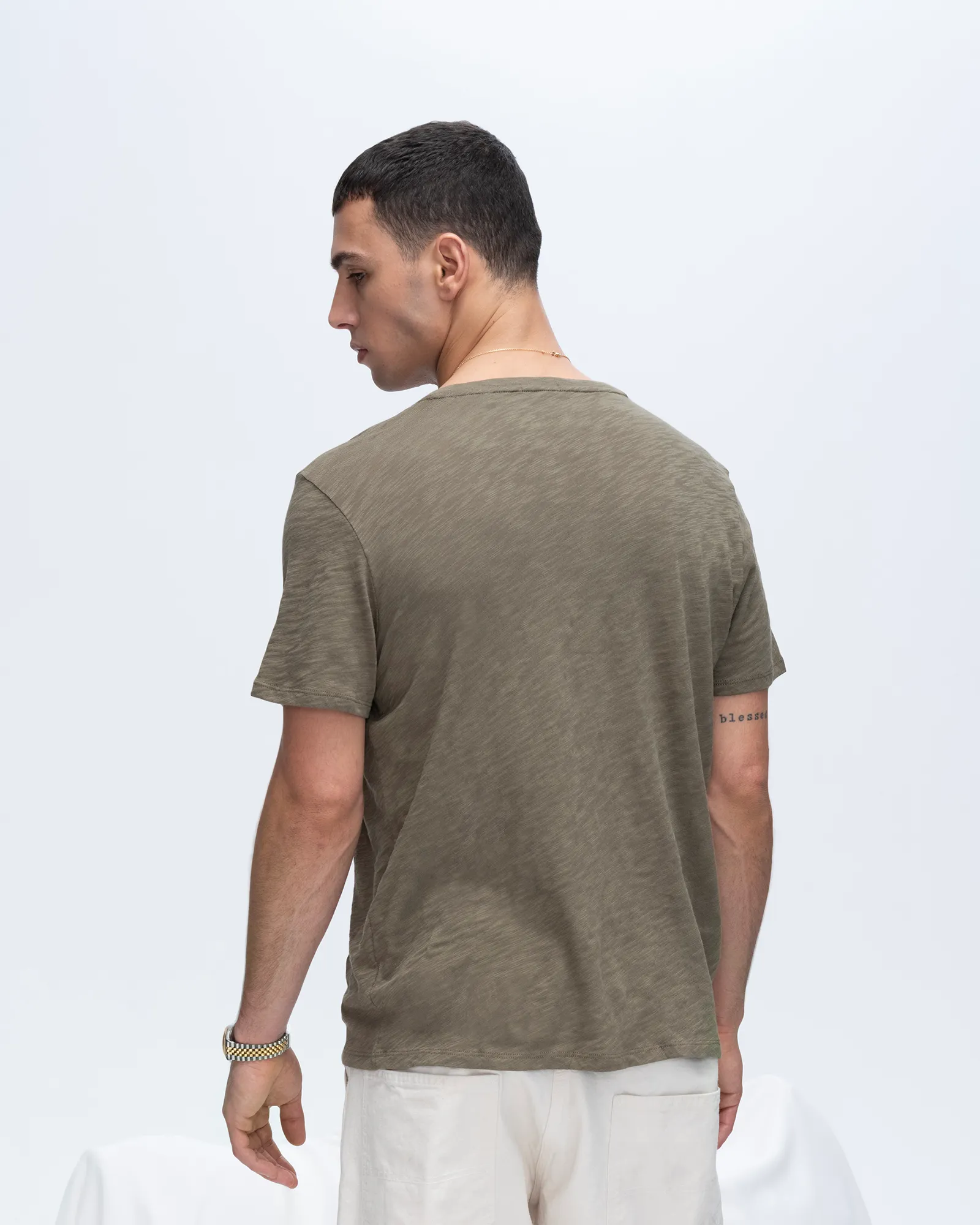 Slub Jersey V-Neck Tee - Army sold by ATM product image thumbnail 3