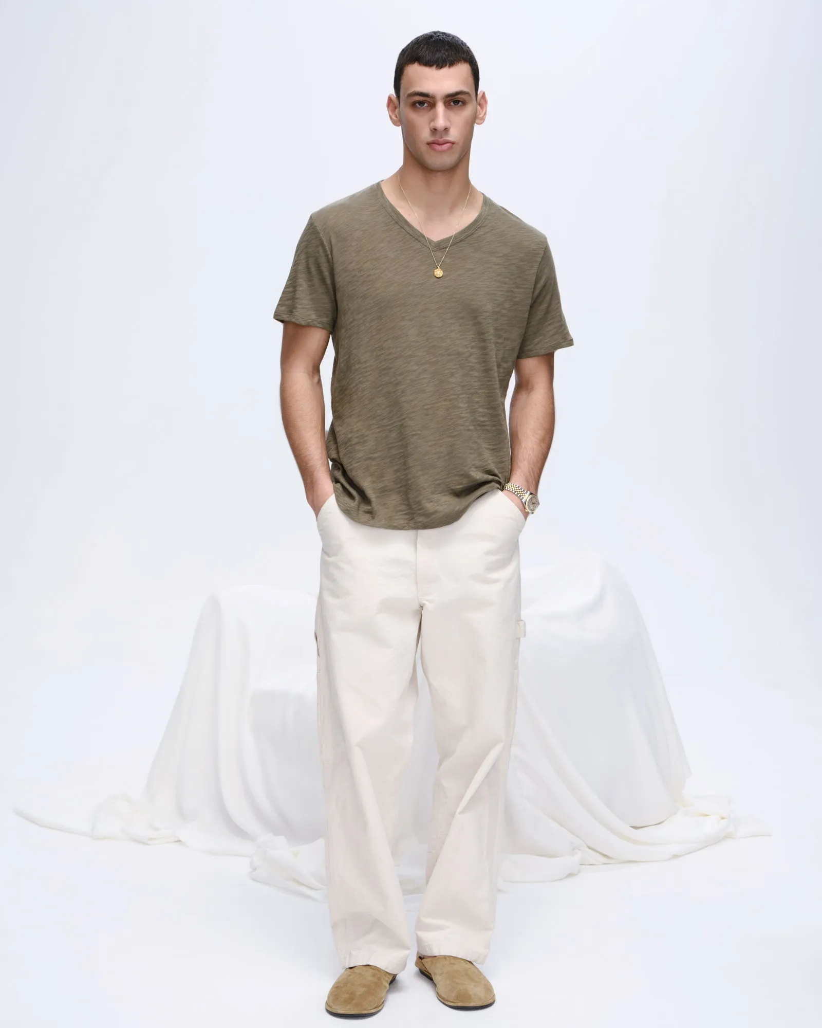 Slub Jersey V-Neck Tee - Army sold by ATM