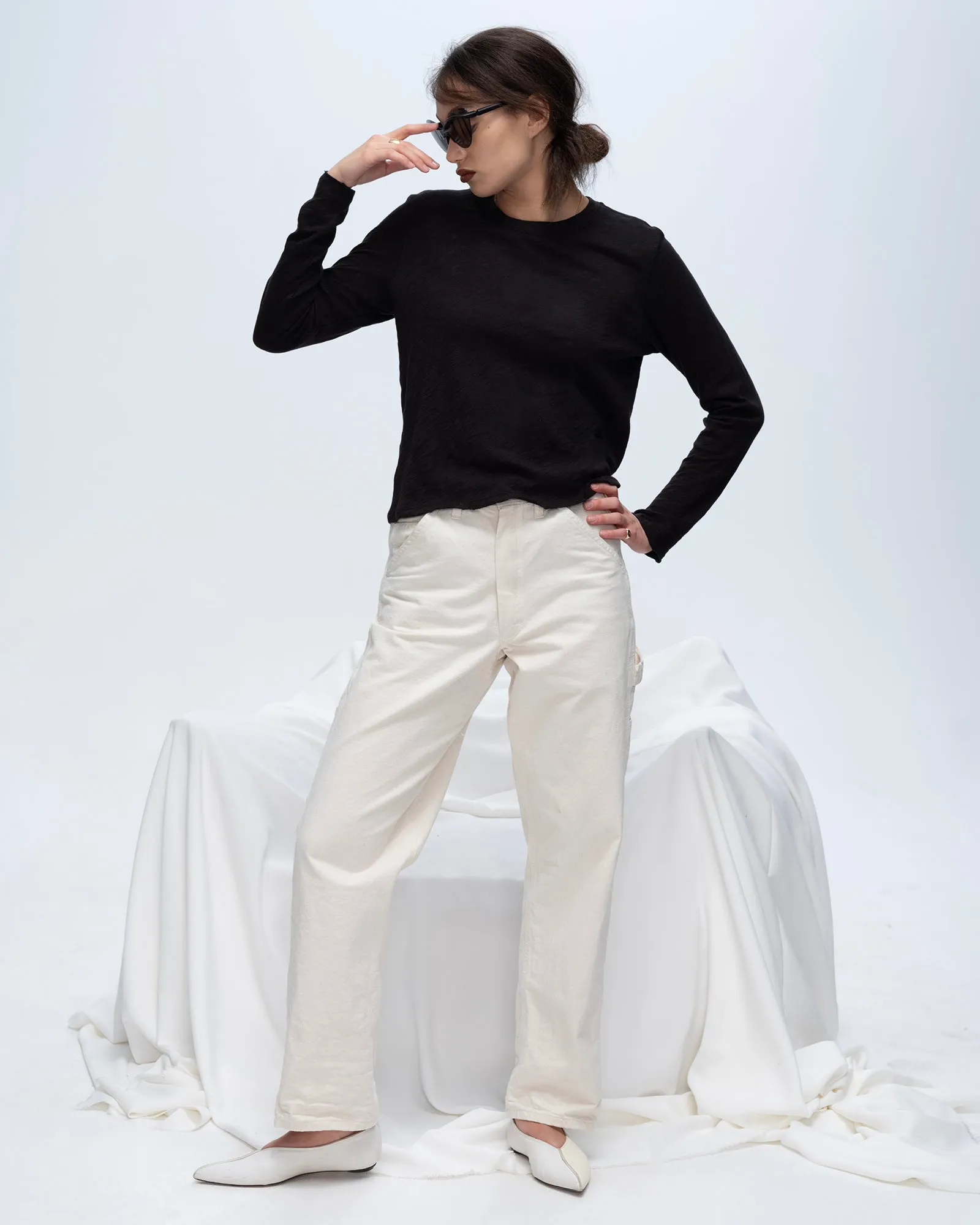 Slub Jersey Long Sleeve Destroyed Wash Crop Tee - Black sold by ATM