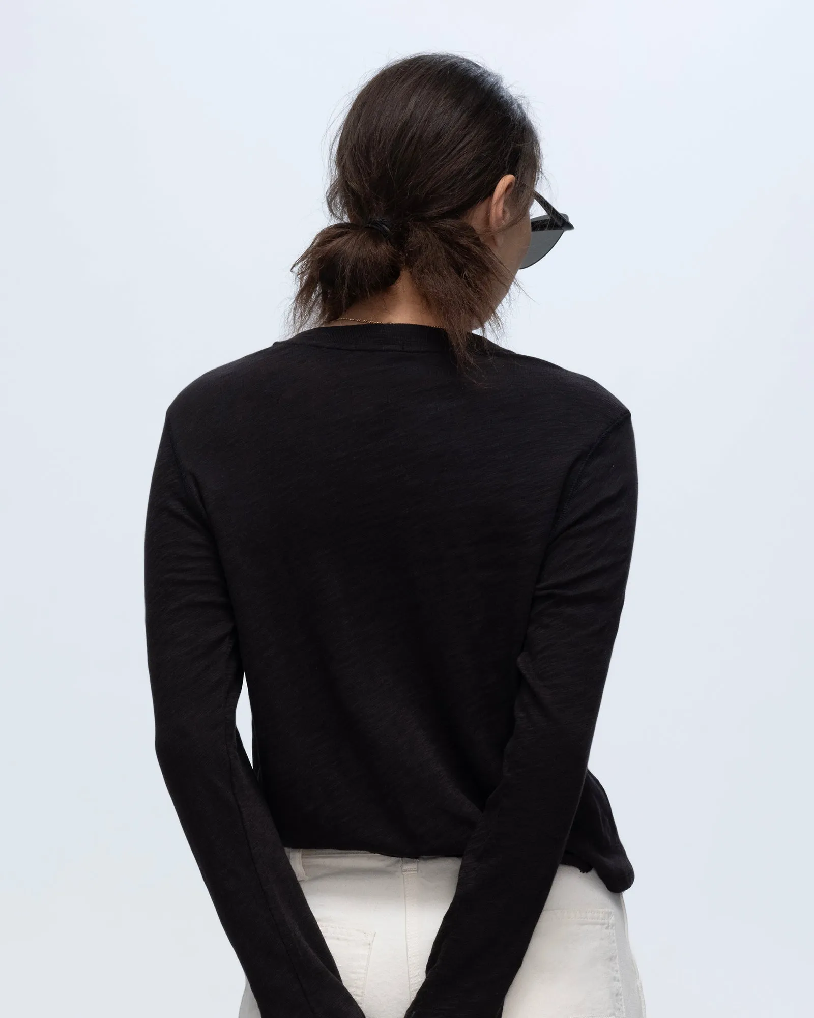 Slub Jersey Long Sleeve Destroyed Wash Crop Tee - Black sold by ATM product image thumbnail 3