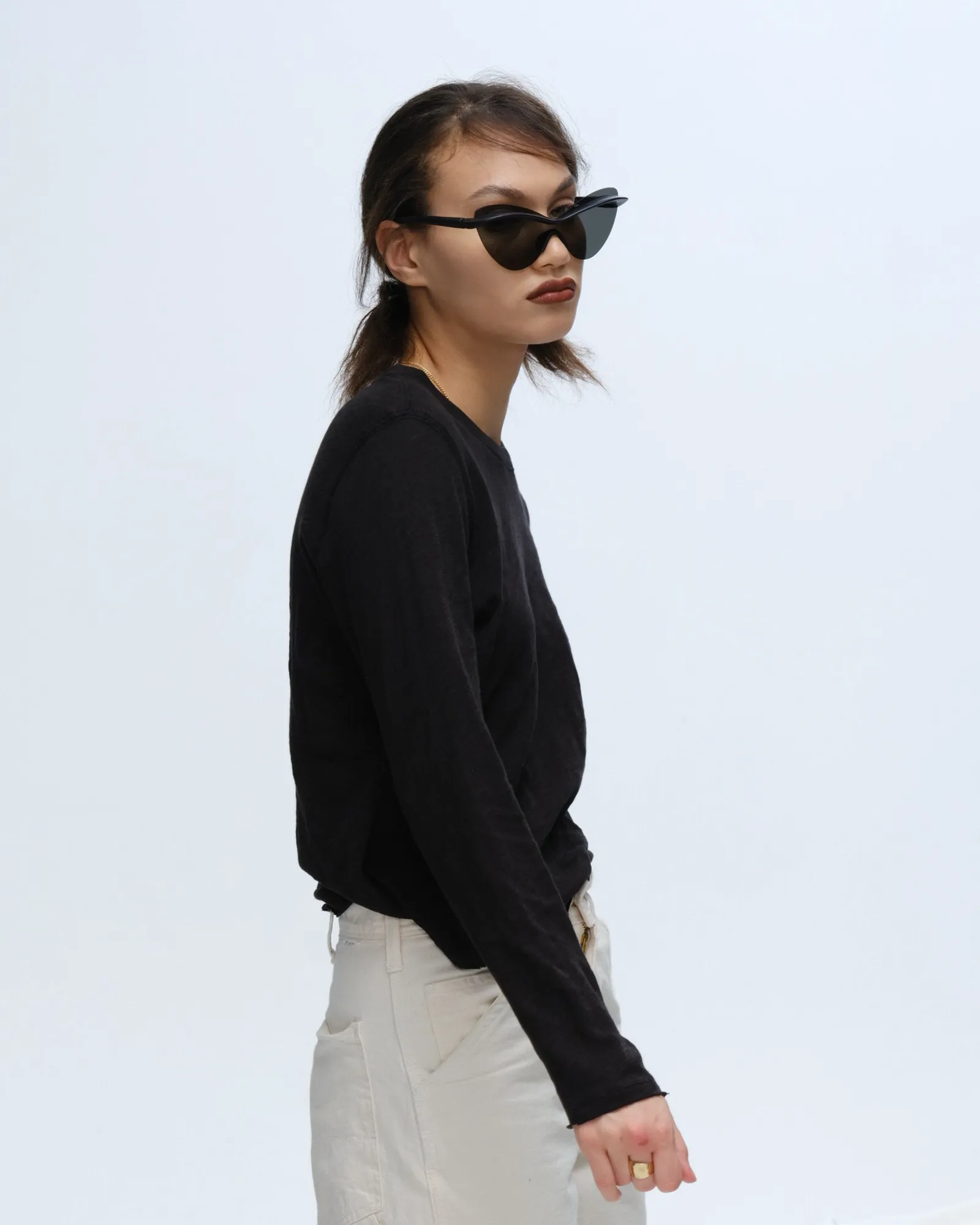 Slub Jersey Long Sleeve Destroyed Wash Crop Tee - Black sold by ATM product image thumbnail 2