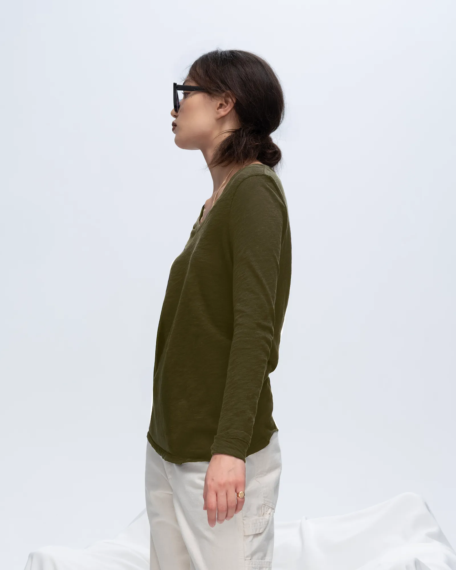 Slub Jersey Long Sleeve V-Neck Tee - Army sold by ATM product image thumbnail 2