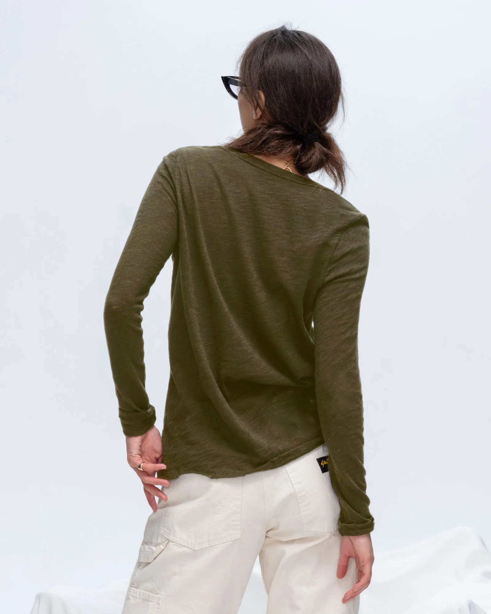 Slub Jersey Long Sleeve V-Neck Tee - Army sold by ATM product image thumbnail 3