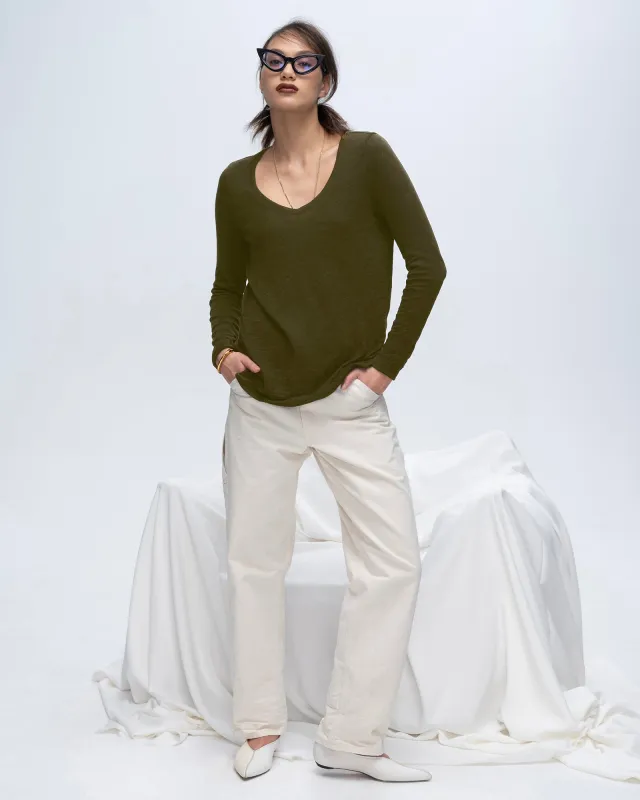 Slub Jersey Long Sleeve V-Neck Tee - Army sold by ATM