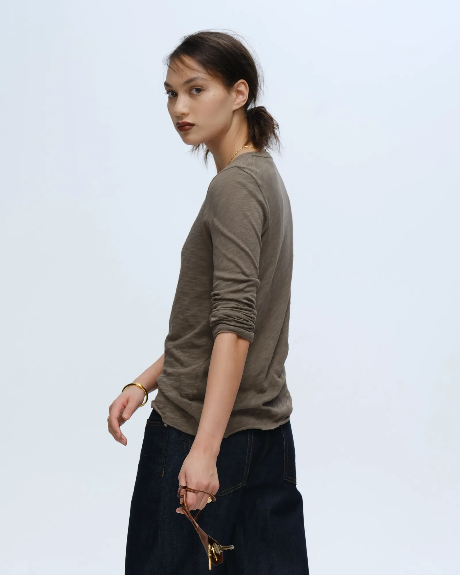 Slub Jersey Long Sleeve Destroyed Wash Tee - Army sold by ATM product image thumbnail 2