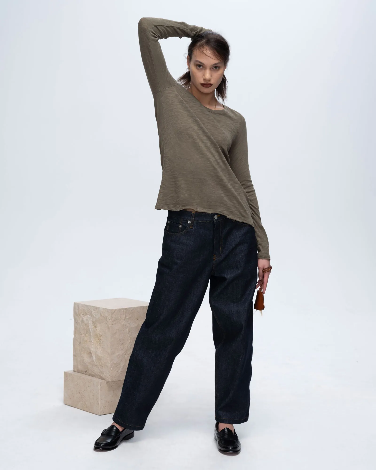 Slub Jersey Long Sleeve Destroyed Wash Tee - Army sold by ATM