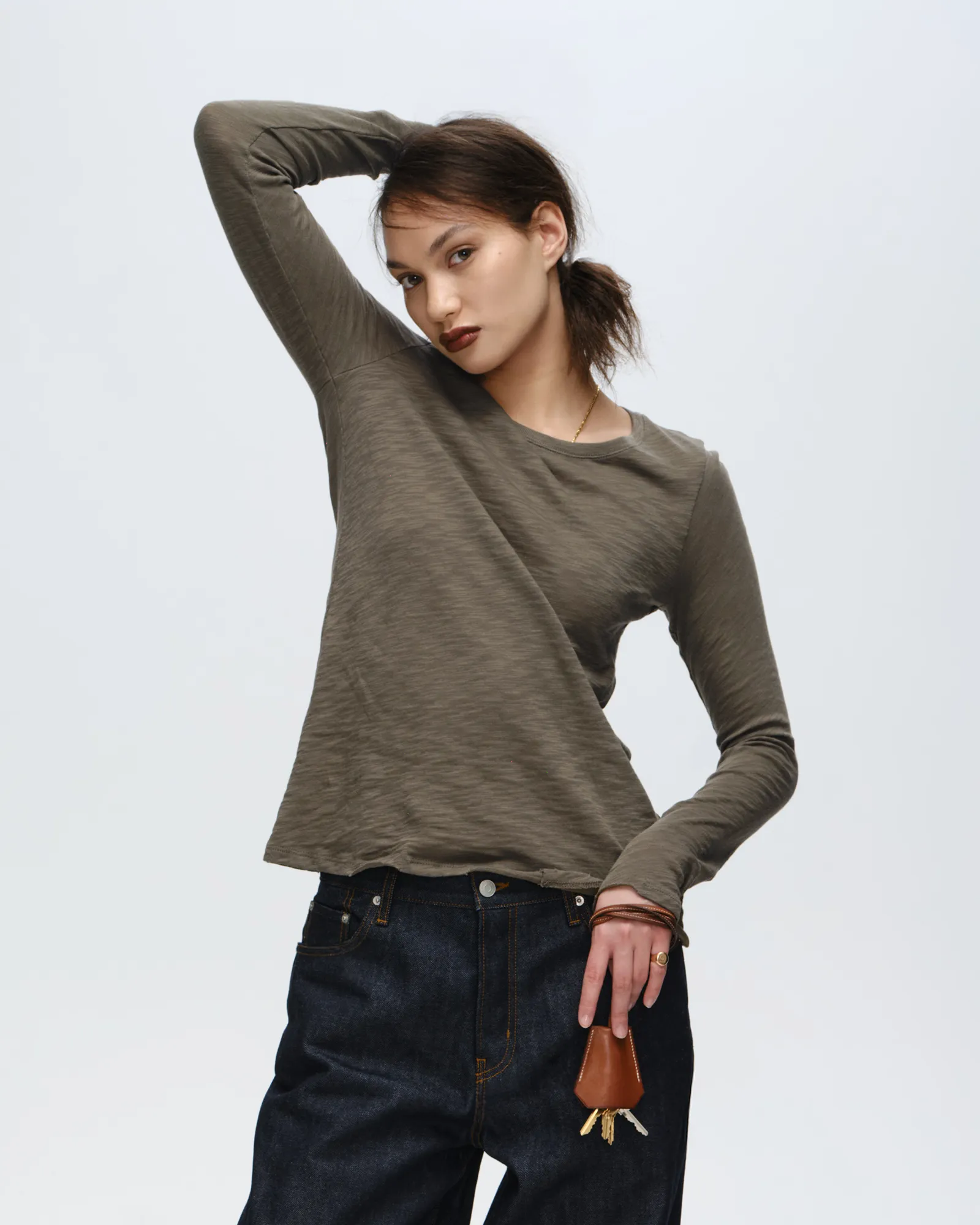 Slub Jersey Long Sleeve Destroyed Wash Tee - Army sold by ATM product image thumbnail 4