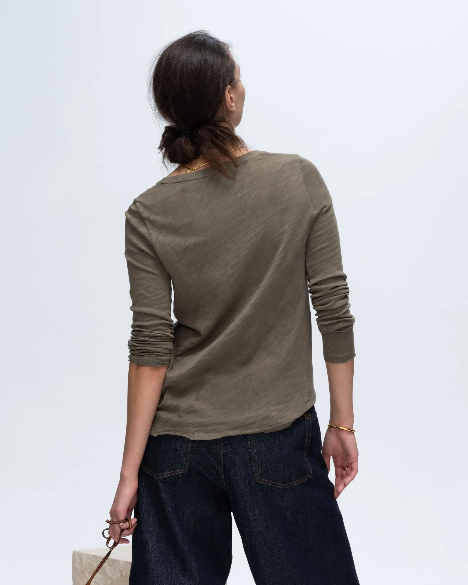 Slub Jersey Long Sleeve Destroyed Wash Tee - Army sold by ATM product image thumbnail 3