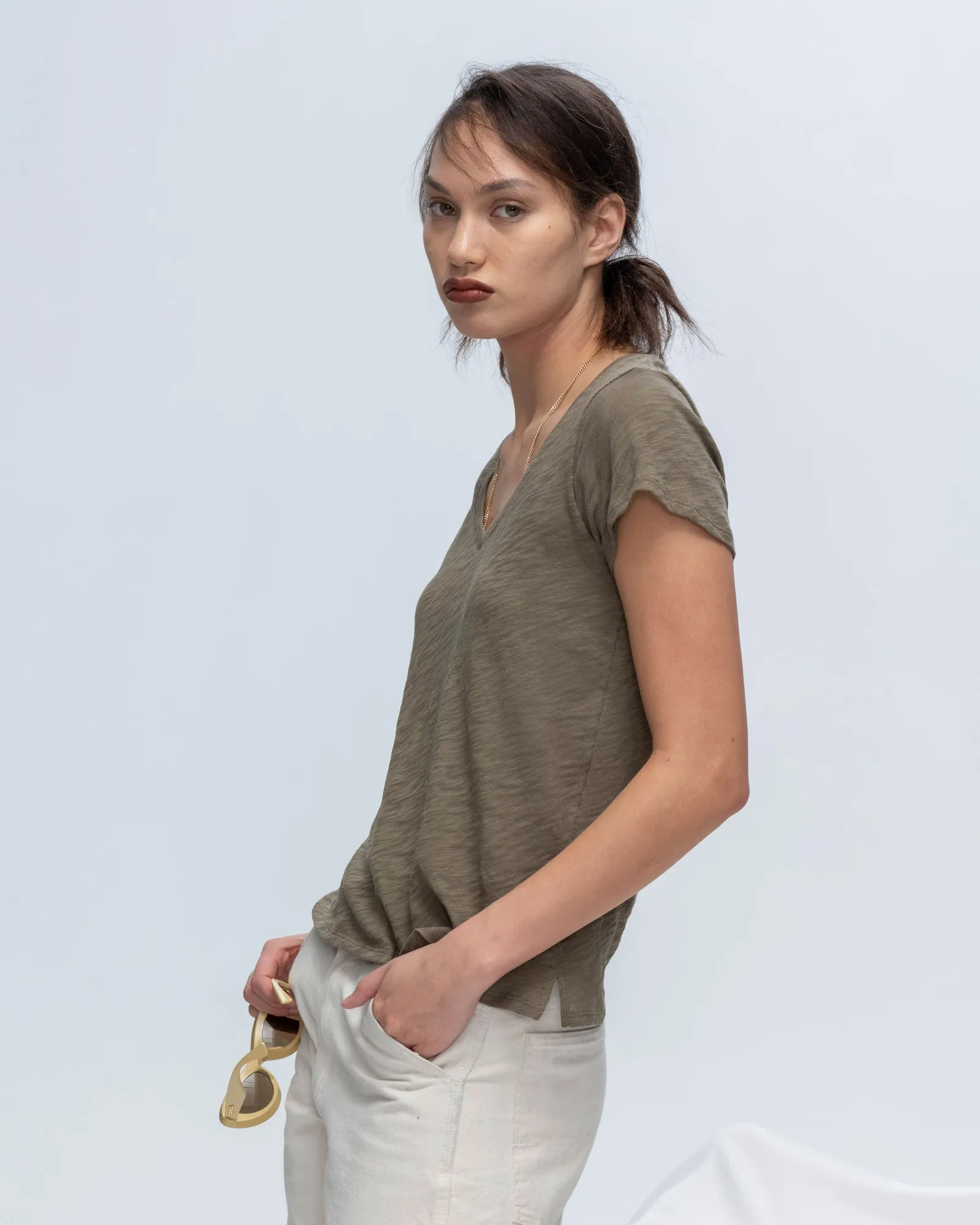 Slub Jersey Schoolboy V-Neck Tee - Army sold by ATM product image thumbnail 2