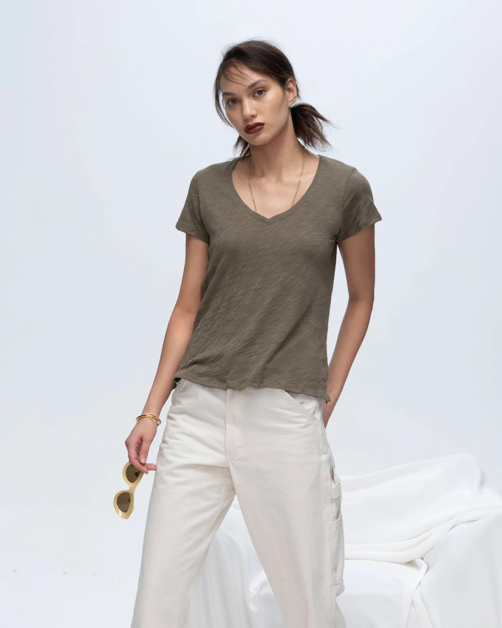 Slub Jersey Schoolboy V-Neck Tee - Army sold by ATM product image thumbnail 4