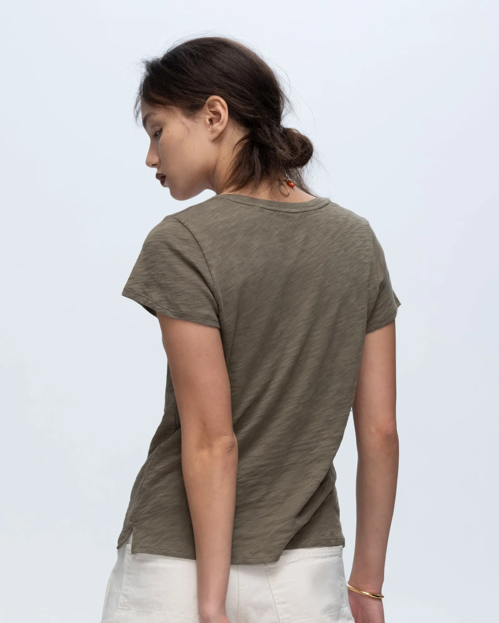 Slub Jersey Schoolboy V-Neck Tee - Army sold by ATM product image thumbnail 3
