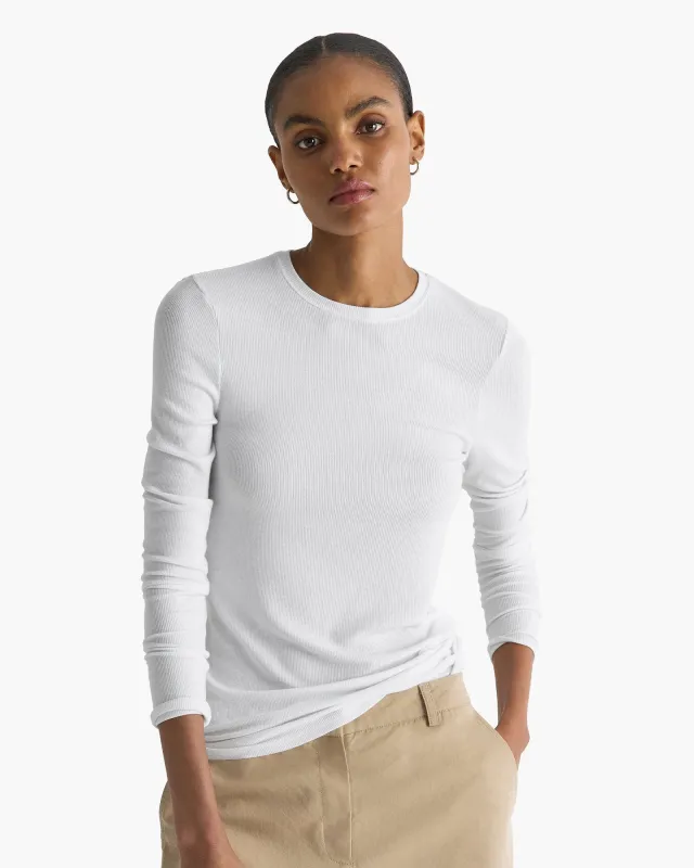Modal Rib Long Sleeve Crew - White sold by ATM