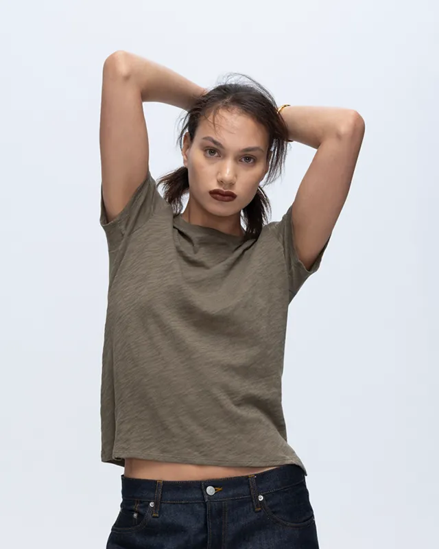 Slub Jersey Schoolboy Crew Neck Tee - Army sold by ATM