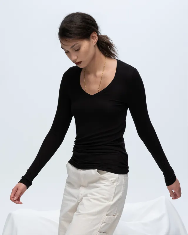 Modal Rib Long Sleeve V-Neck Tee - Black sold by ATM