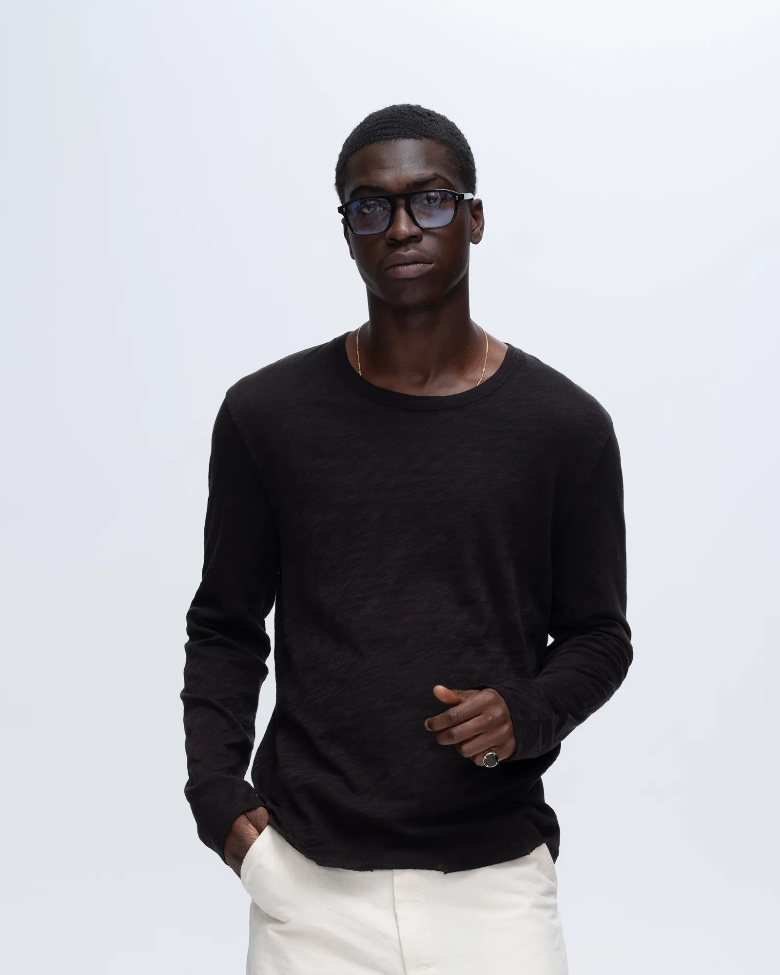 Slub Jersey Long Sleeve Destroyed Wash Tee - Black sold by ATM