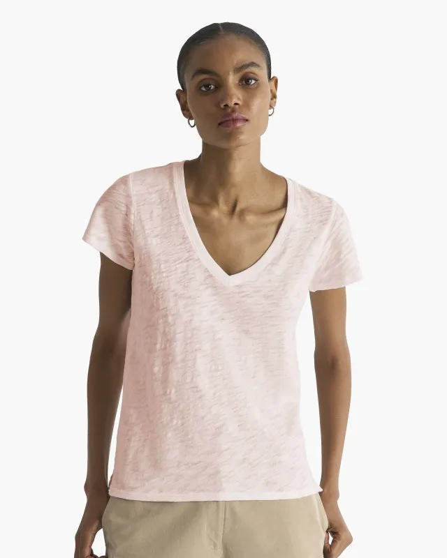 Slub Jersey Schoolboy V-Neck Tee - Faded Rose sold by ATM