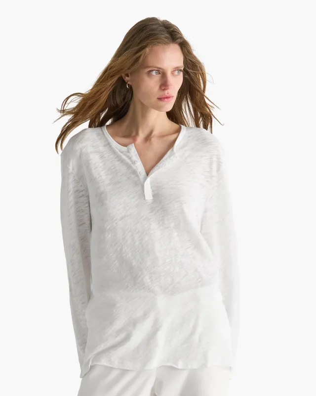 Slub Jersey Destroyed Wash Boyfriend Henley - White made by ATM