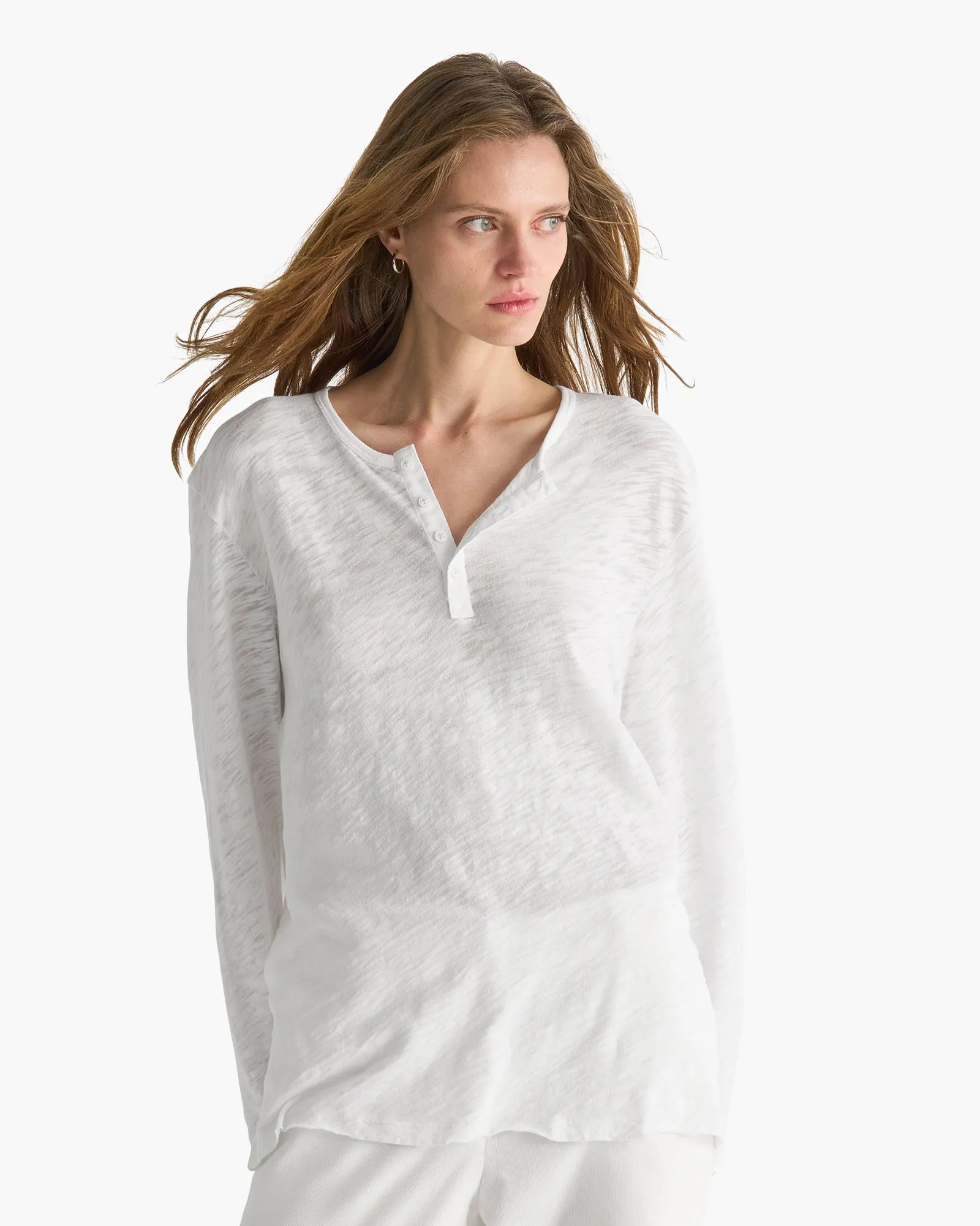 Slub Jersey Destroyed Wash Boyfriend Henley - White sold by ATM