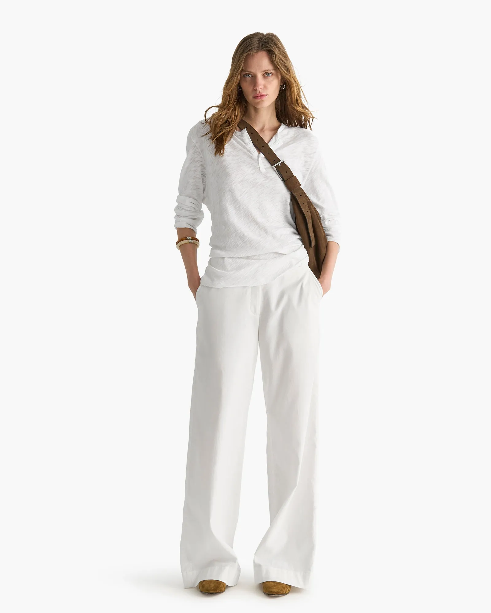 Slub Jersey Destroyed Wash Boyfriend Henley - White sold by ATM product image thumbnail 2