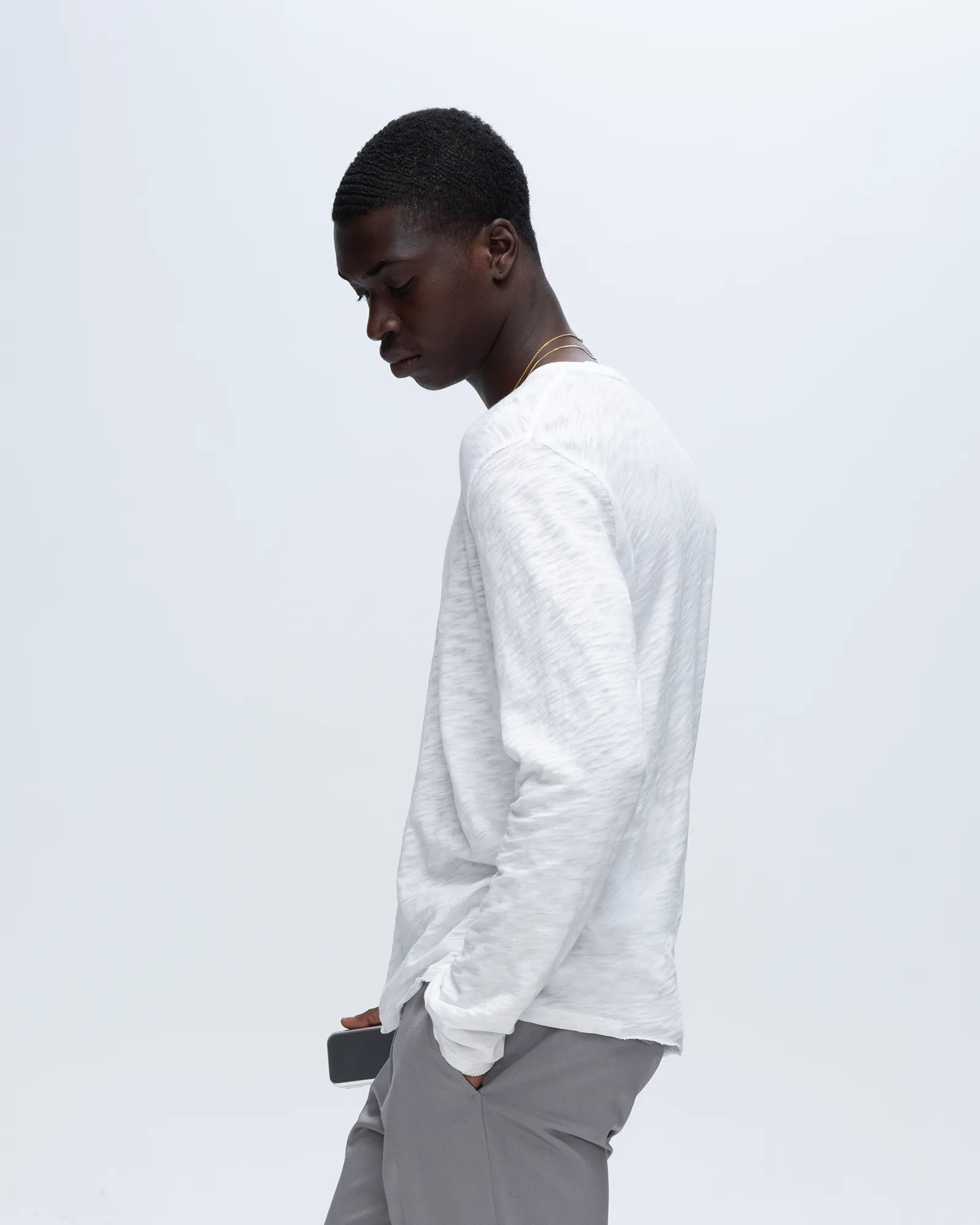 Slub Jersey Long Sleeve Destroyed Wash Tee - White sold by ATM product image thumbnail 2