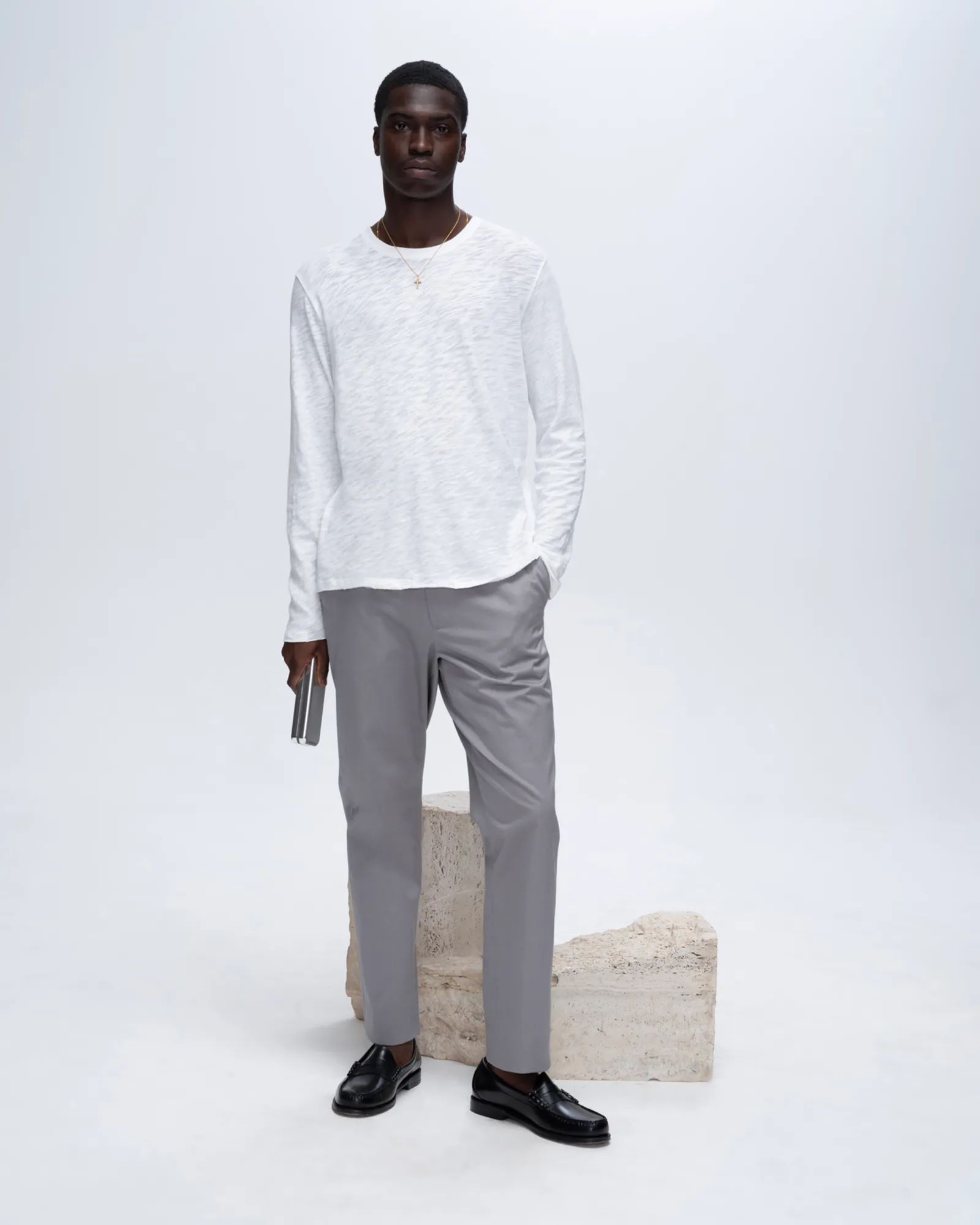 Slub Jersey Long Sleeve Destroyed Wash Tee - White sold by ATM product image thumbnail 4