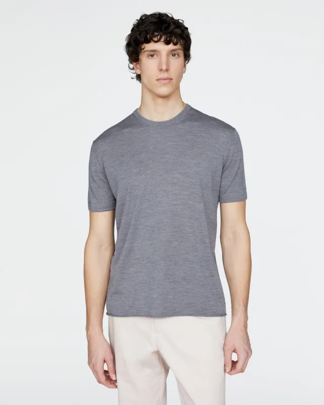 Extra Fine Merino Wool Crew Neck Tee - Medium Heather Grey made by ATM